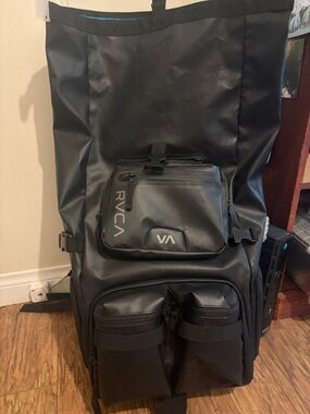 RVCA Black Waterproof Travel Backpack with Front Utility Pouches